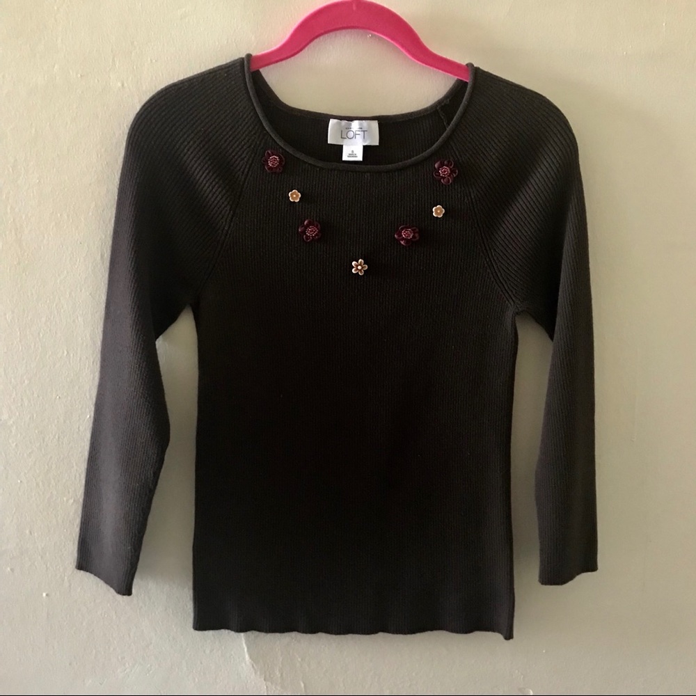 Loft Ribbed Brown Long sleeve Top e…